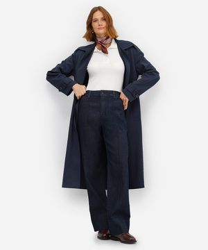 calça wide leg feminina jeans com nervura azul