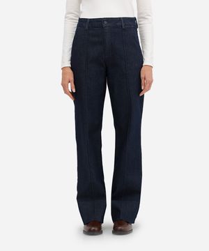 calça wide leg feminina jeans com nervura azul