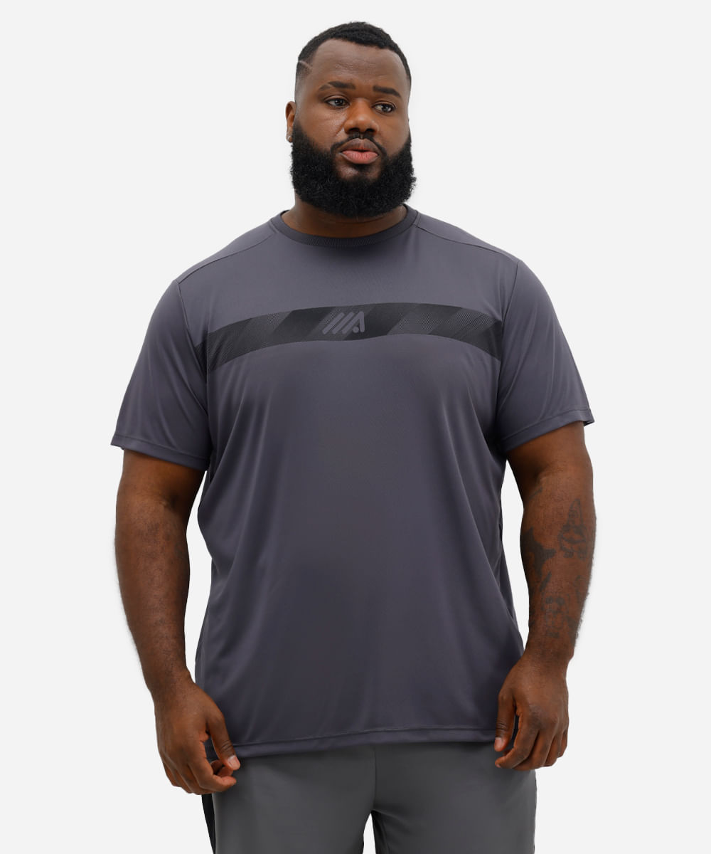 camiseta masculina esportiva plus size - chumbo