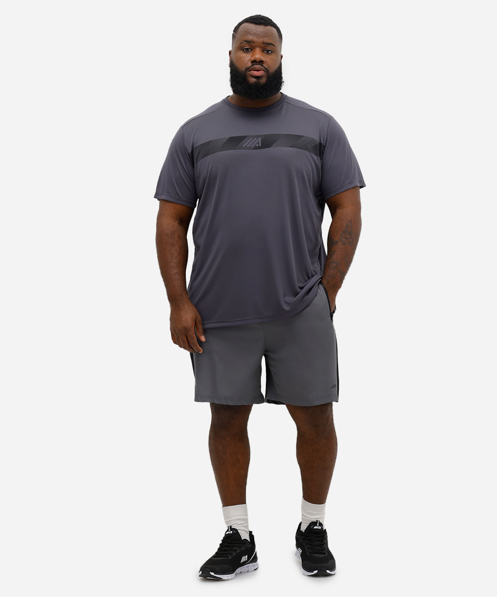 camiseta masculina esportiva plus size - chumbo