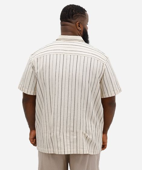 camisa comfort masculina de algodão listrada plus size bege