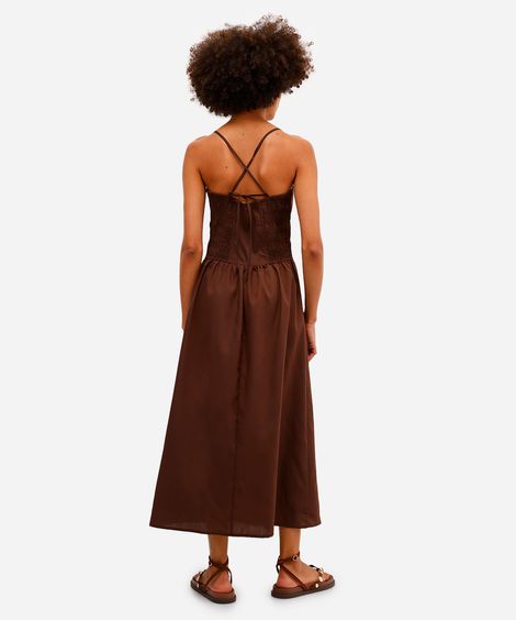 vestido feminino longo cintura alongada com alça fina - marrom