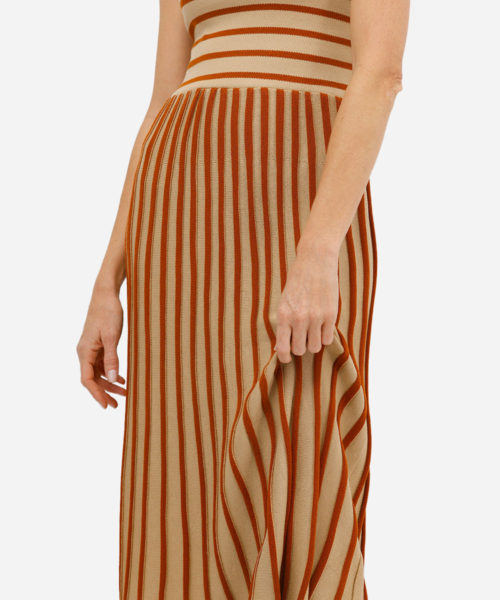 vestido midi feminino de tricot listrado - bege