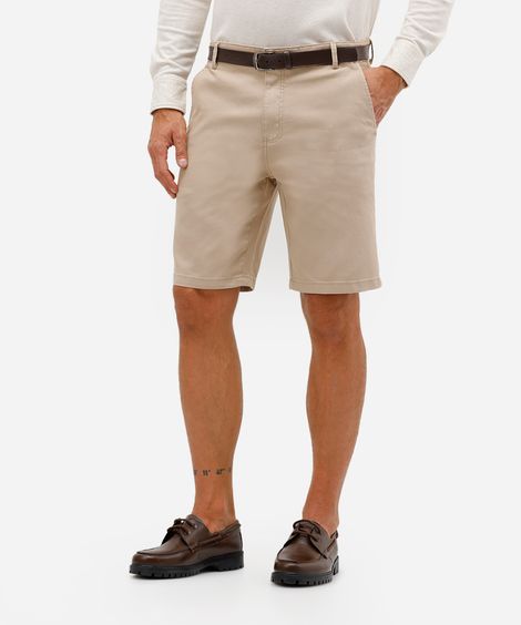 bermuda slim masculina de sarja com cinto bege