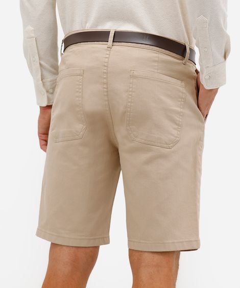 bermuda slim masculina de sarja com cinto bege