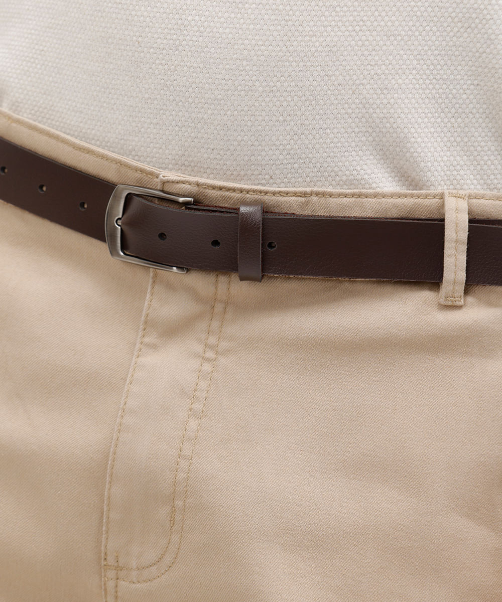 bermuda slim masculina de sarja com cinto bege