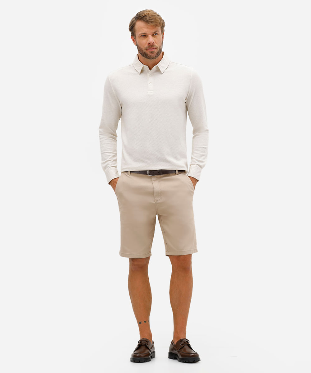 bermuda slim masculina de sarja com cinto bege