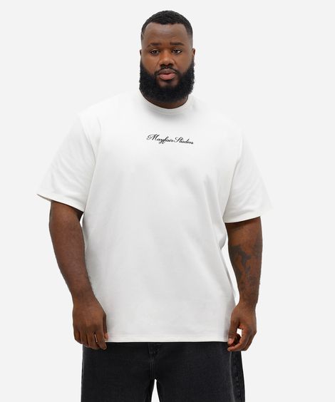 camiseta masculina estampada plus size off white