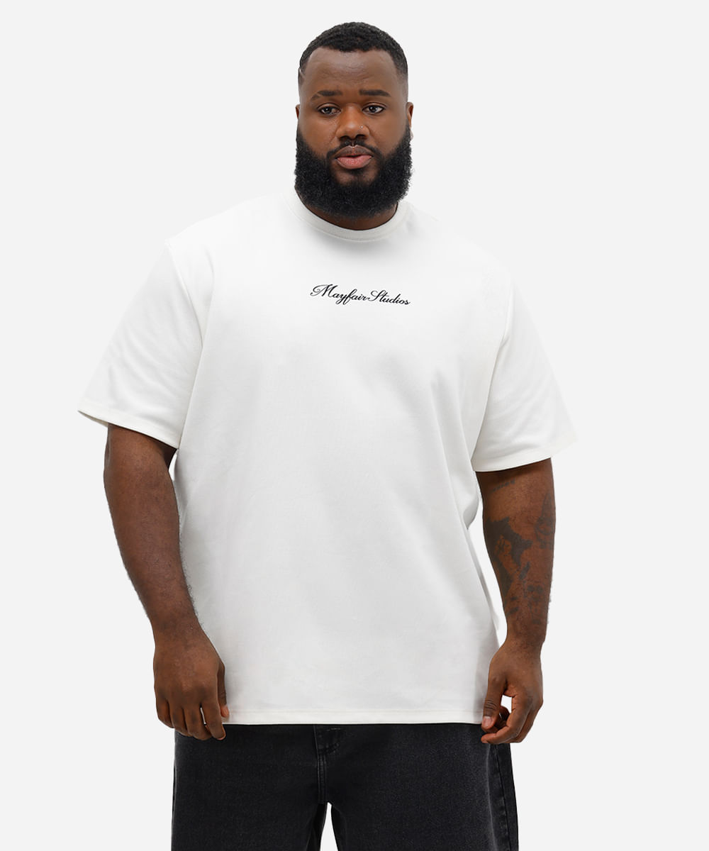 camiseta masculina estampada plus size off white