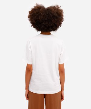 camiseta feminina regular com bordado floral off white