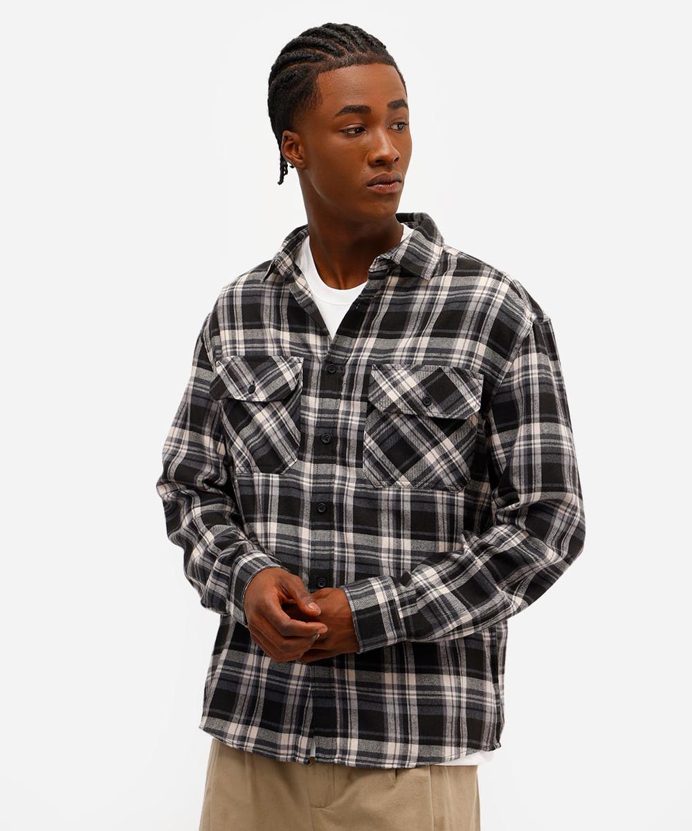 camisa masculina manga longa xadrez azul