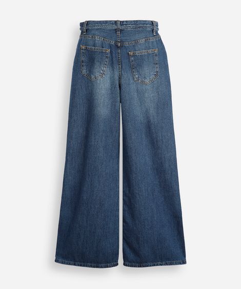 calça jeans wide leg infantil com cordão para amarração azul