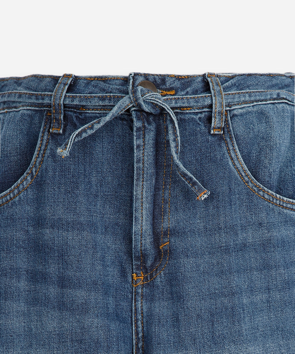 calça jeans wide leg infantil com cordão para amarração azul