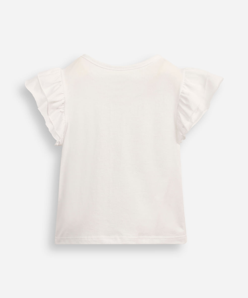blusa infantil com babado e bordado cereja off white
