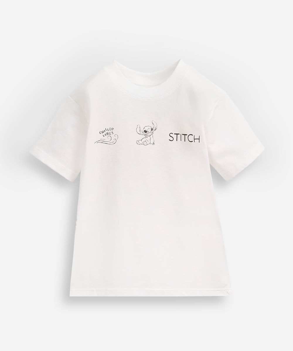 camiseta infantil stitch off white