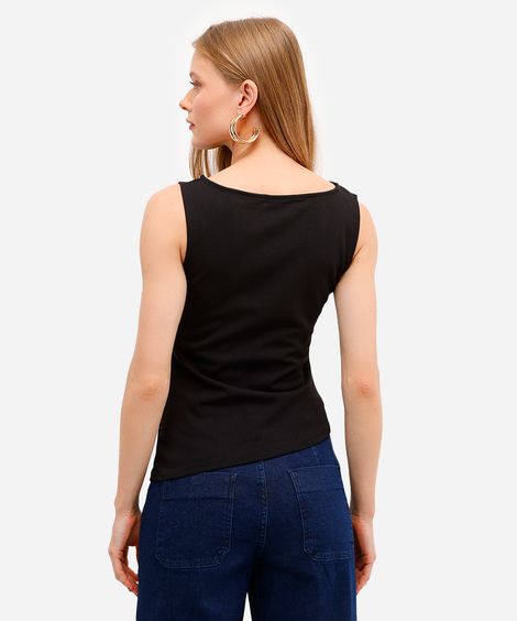 regata feminina texturizada com pregas preto