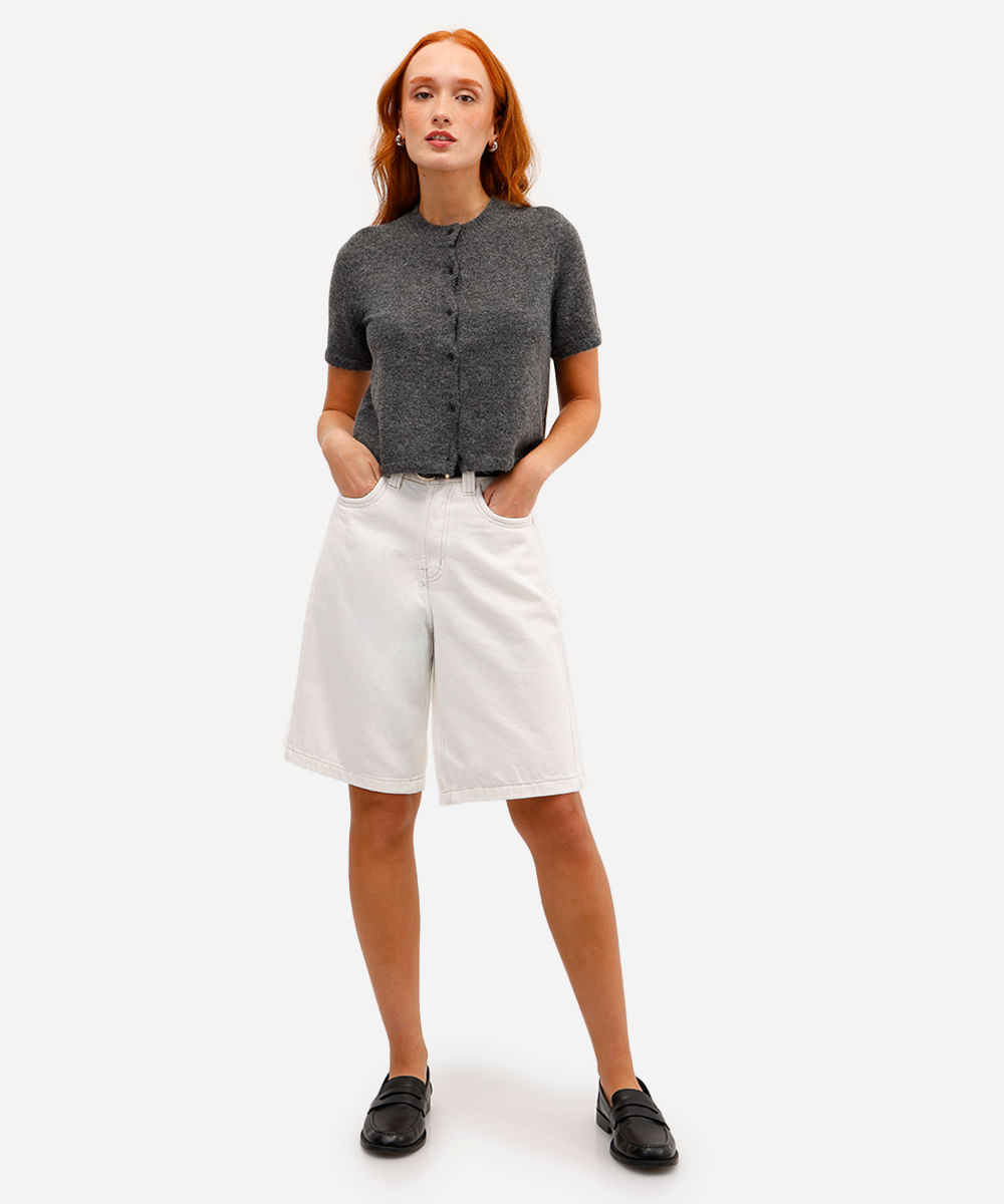 bermuda jorts feminina de sarja cintura média - off white