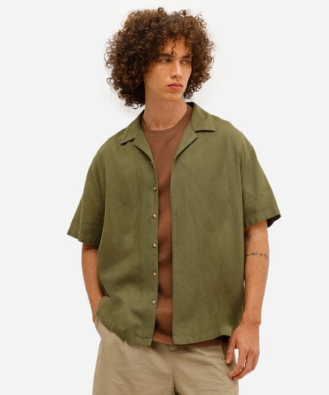 camisa masculina manga curta linho com viscose fit verde