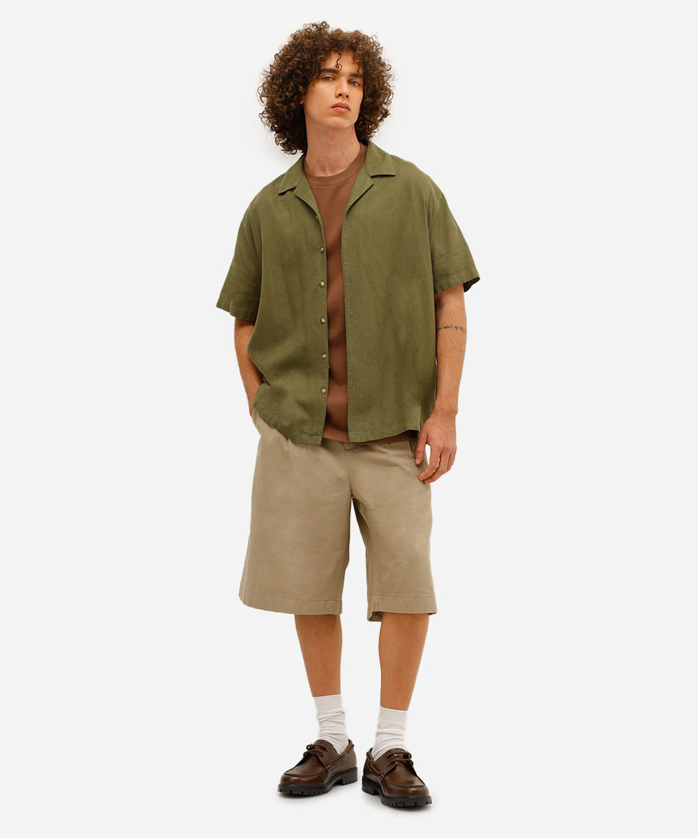 camisa masculina manga curta linho com viscose fit verde