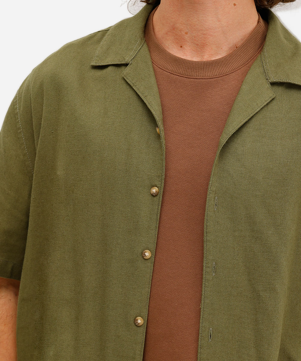 camisa masculina manga curta linho com viscose fit verde