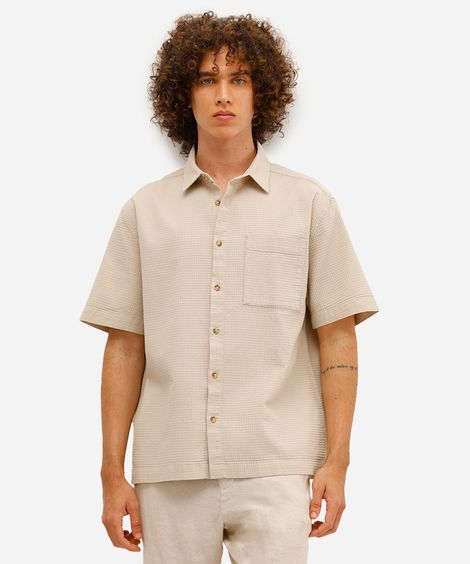 camisa masculina manga curta piquet bege