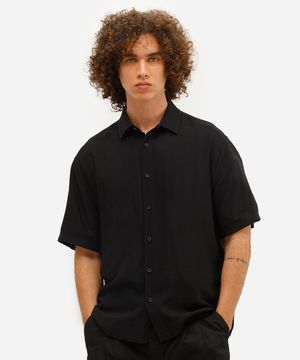 camisa masculina de viscose manga curta preta