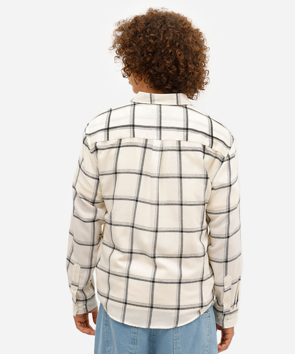 camisa masculina manga longa xadrez off white