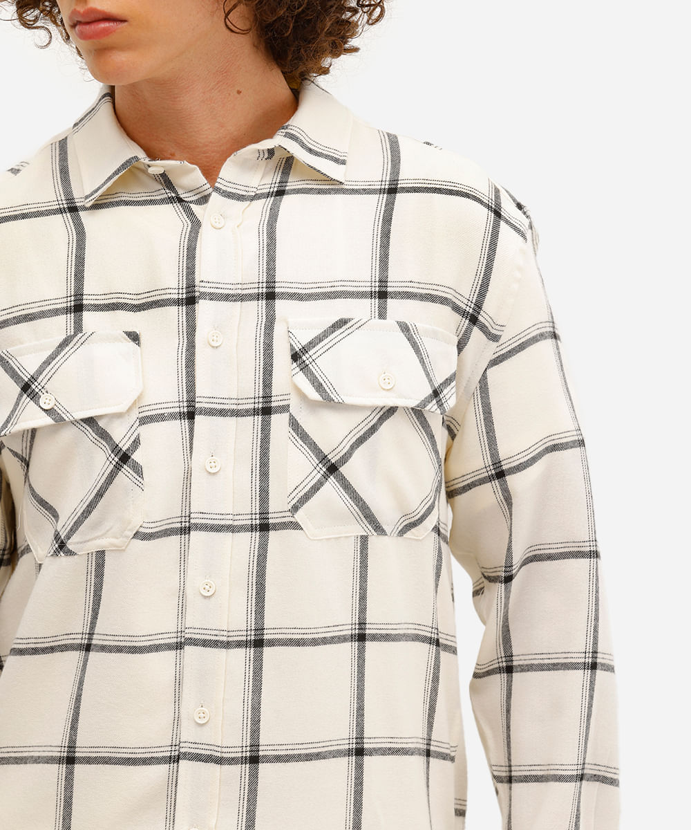 camisa masculina manga longa xadrez off white
