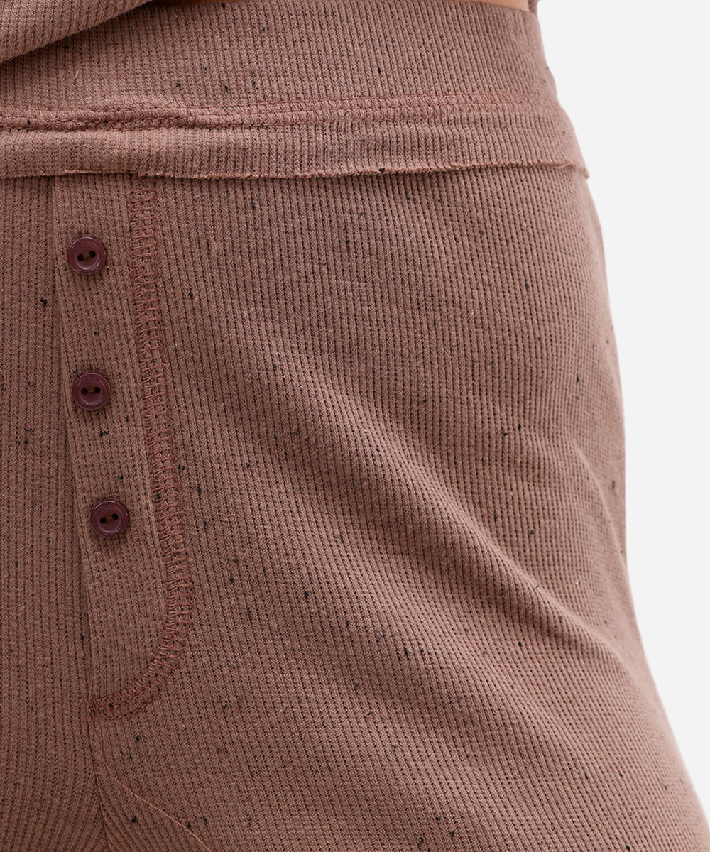 pijama longo com camiseta manga longa em ribana  botonê marrom