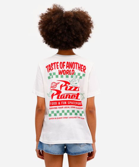 camiseta feminina de algodão pizza planet off white