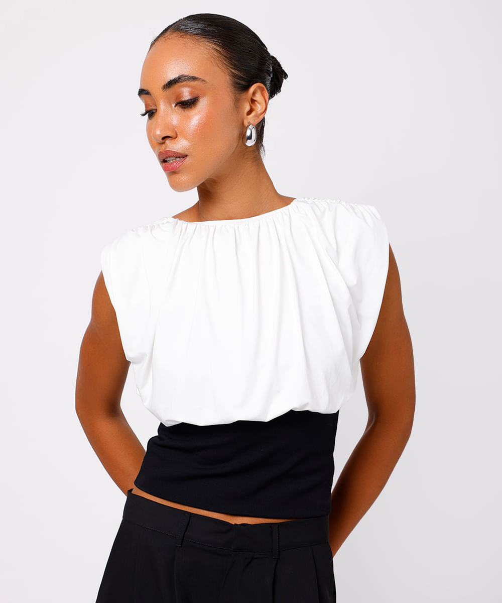 blusa feminina franzida mindset off white