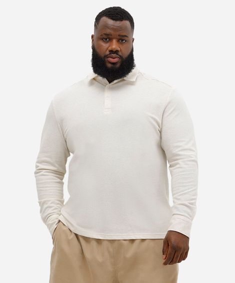 polo masculina manga longa texturizada plus size off white