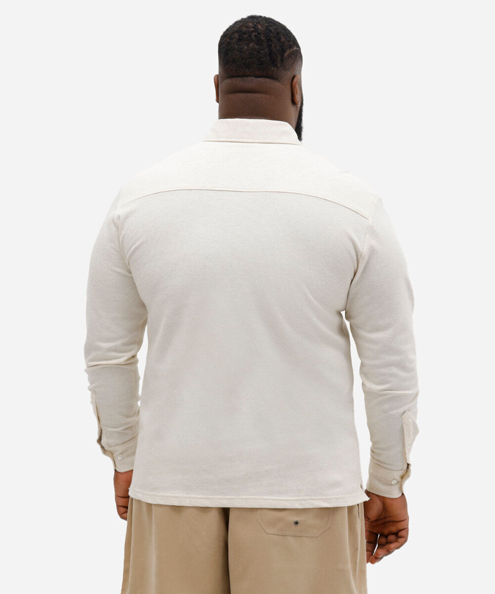 polo masculina manga longa texturizada plus size off white