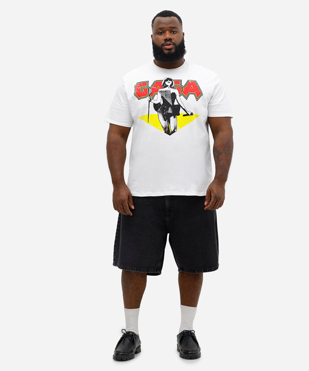 camiseta unissex de algodão lady gaga plus size - off white
