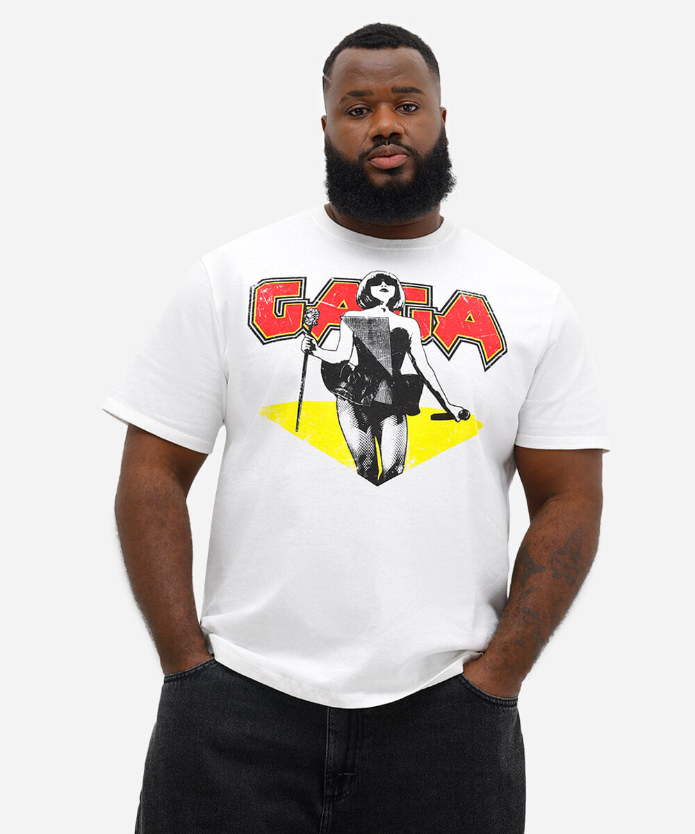 camiseta unissex de algodão lady gaga plus size - off white
