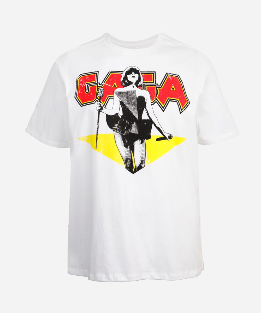 camiseta unissex de algodão lady gaga plus size - off white