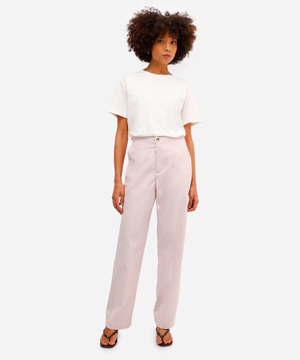 calça reta feminina de alfaiataria cintura alta rosa