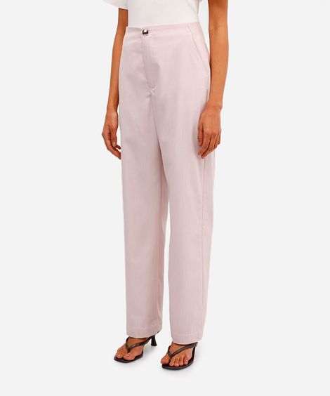 calça reta feminina de alfaiataria cintura alta rosa