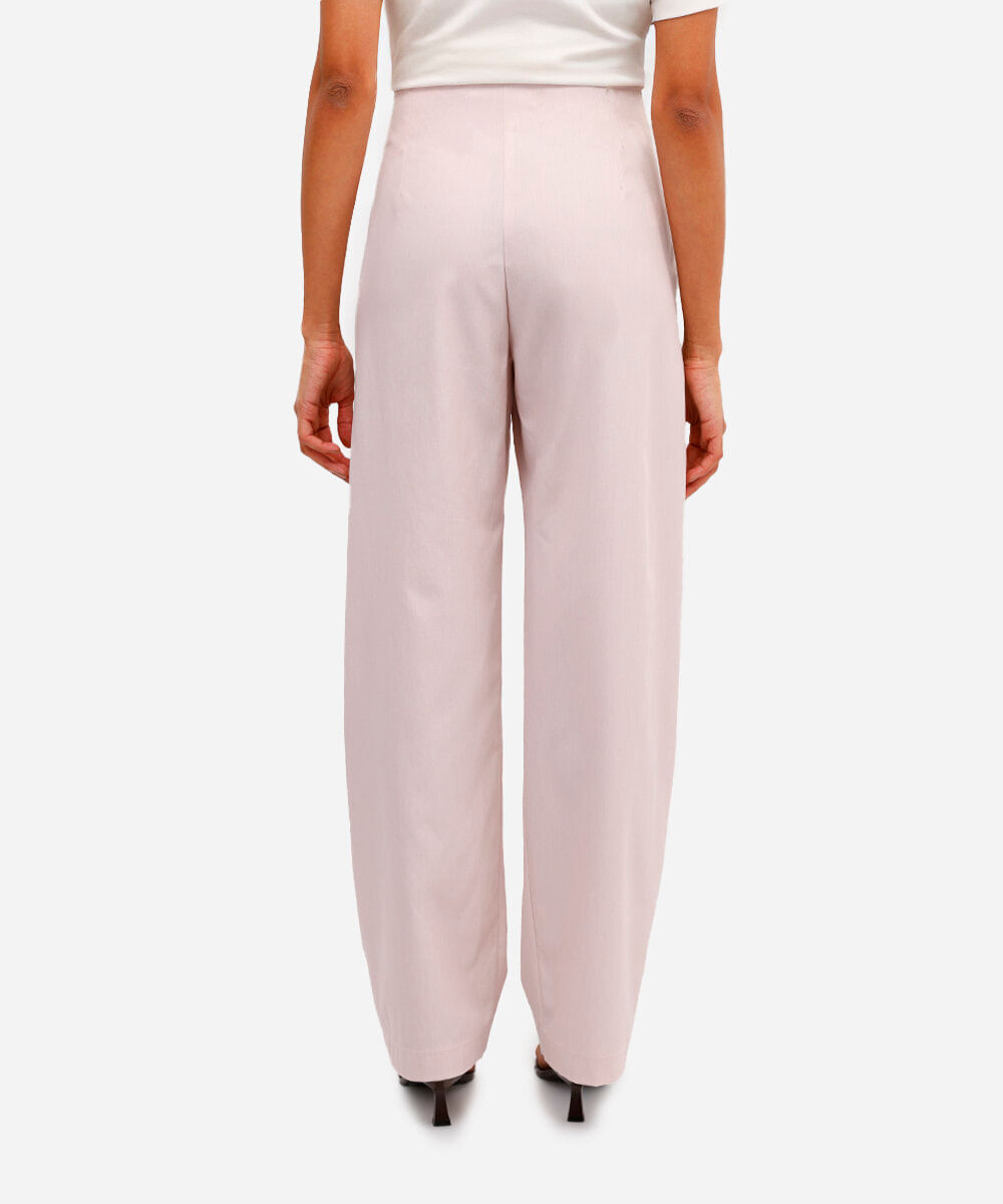 calça reta feminina de alfaiataria cintura alta rosa