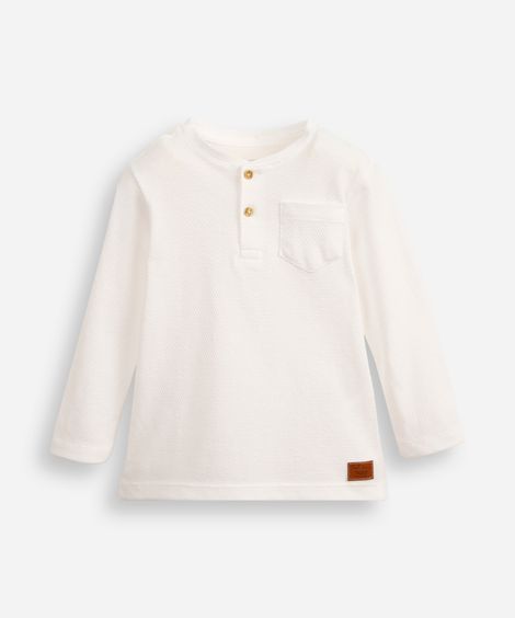 camiseta infantil texturizada manga longa com bolso azul marinho - off white