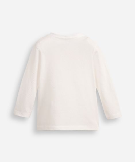 camiseta infantil texturizada manga longa com bolso azul marinho - off white