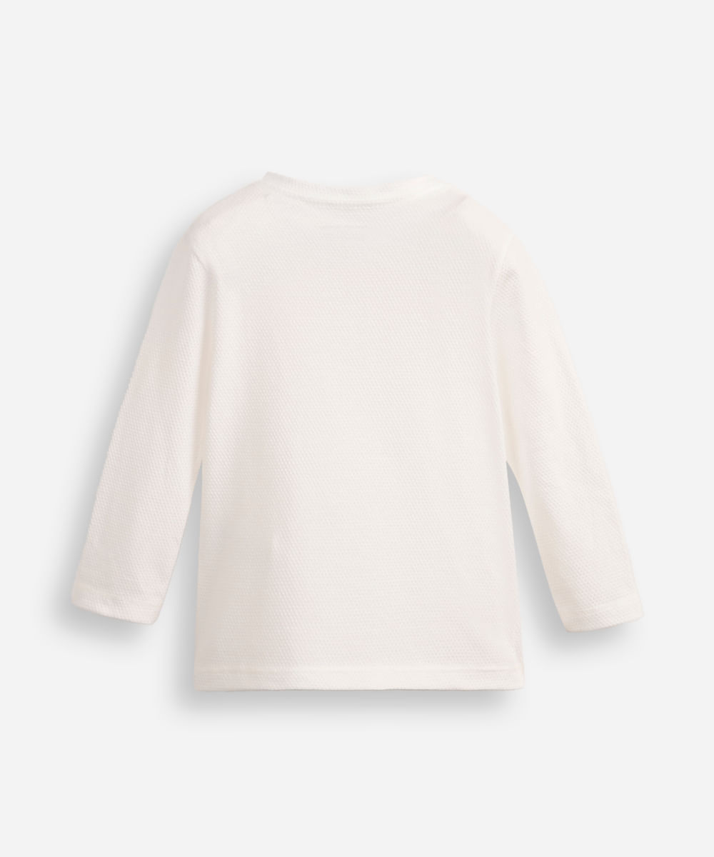 camiseta infantil texturizada manga longa com bolso azul marinho - off white