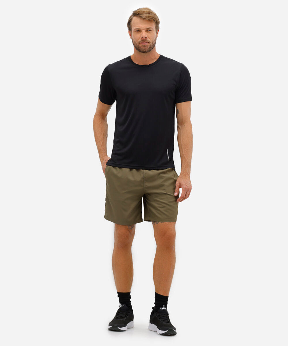 short reto com cós duplo esportivo verde militar