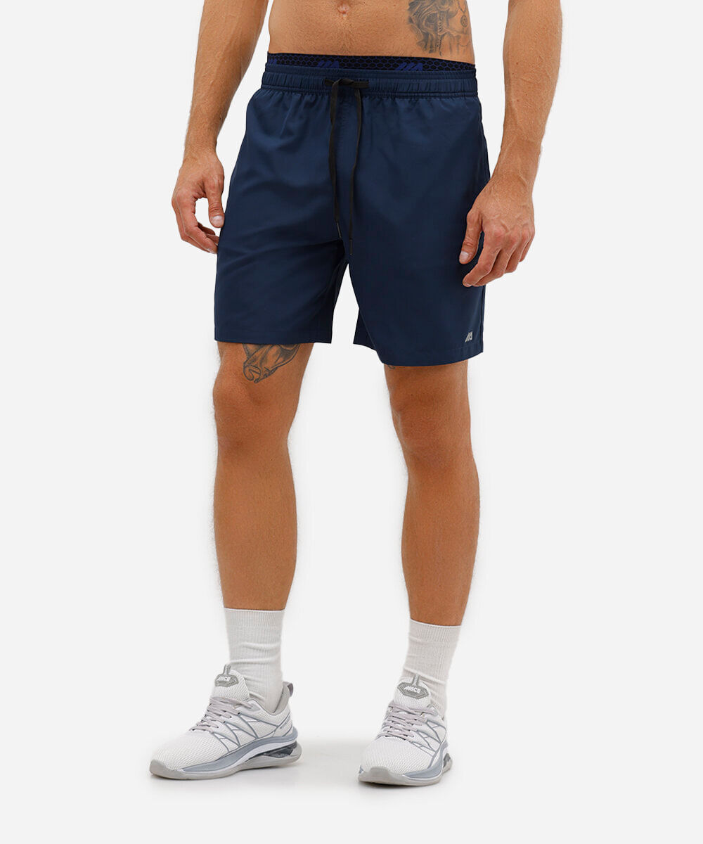 short reto com cós duplo esportivo azul