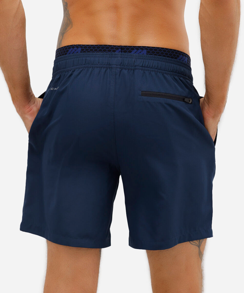 short reto com cós duplo esportivo azul