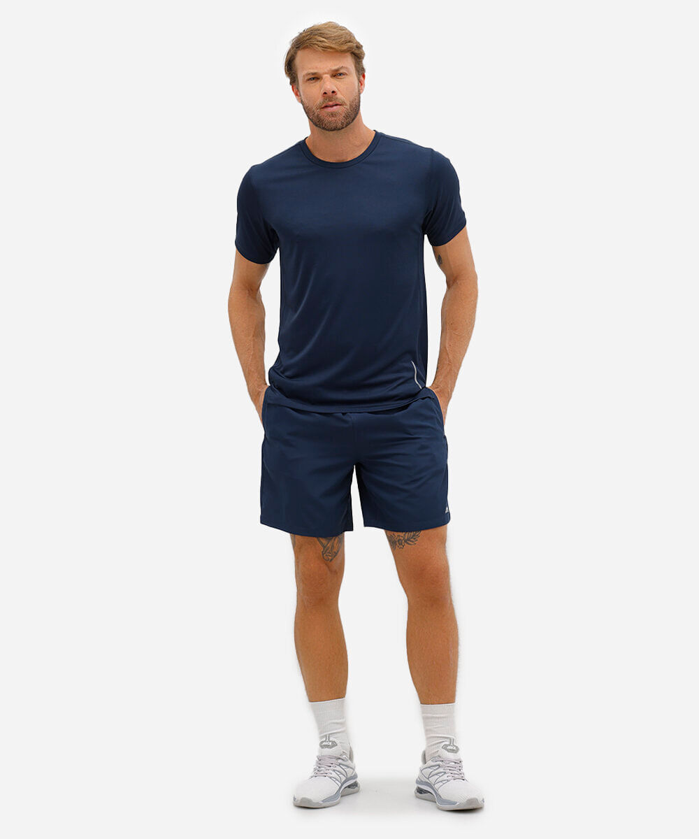 short reto com cós duplo esportivo azul