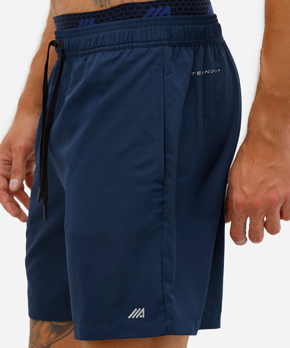 short reto com cós duplo esportivo azul