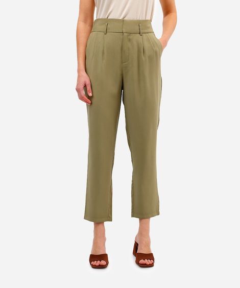 calça feminina de alfaiataria com pregas verde