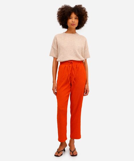 calça reta cós com elástico e bolsos laranja