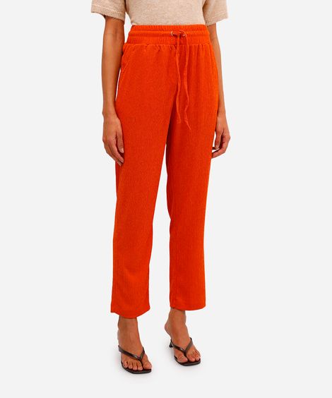 calça reta cós com elástico e bolsos laranja